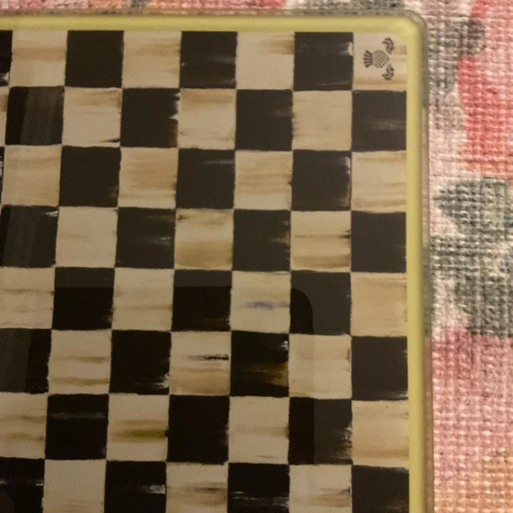 NWOT MacKenzie-Childs Courtly Check Glass Cutting Board - never used